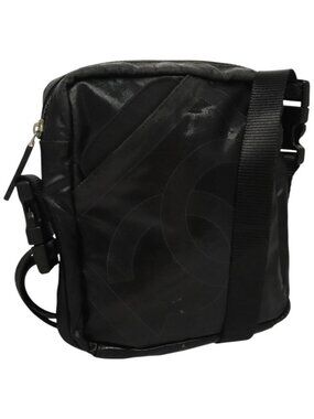 Authentic CHANEL Sports Shoulder Bag Coated Canvas Black CC